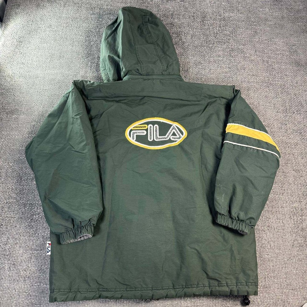 Fila Hooded Jacket Mens XL Green Yellow Vintage Reversible 90s jacket - Picture 15 of 16